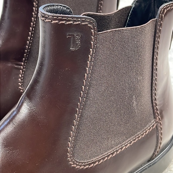 Tods Chelsea Boots Dark Brown Glossy Smooth Leather Shoes Sz 6 - Picture 6 of 13